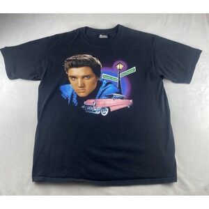 Vtg 90s Elvis Presley Blvd Pink Cadillac Graceland Black T-Shirt Memphis XL READ